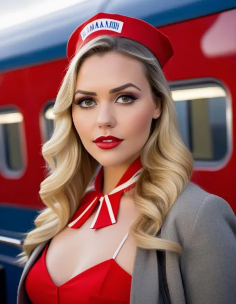 <lora:MiaMalkova:1> 1960 photo of  26 year old  Miamalkova, in iceland, as a ticket girl on the train , soft lighting, tack shar...