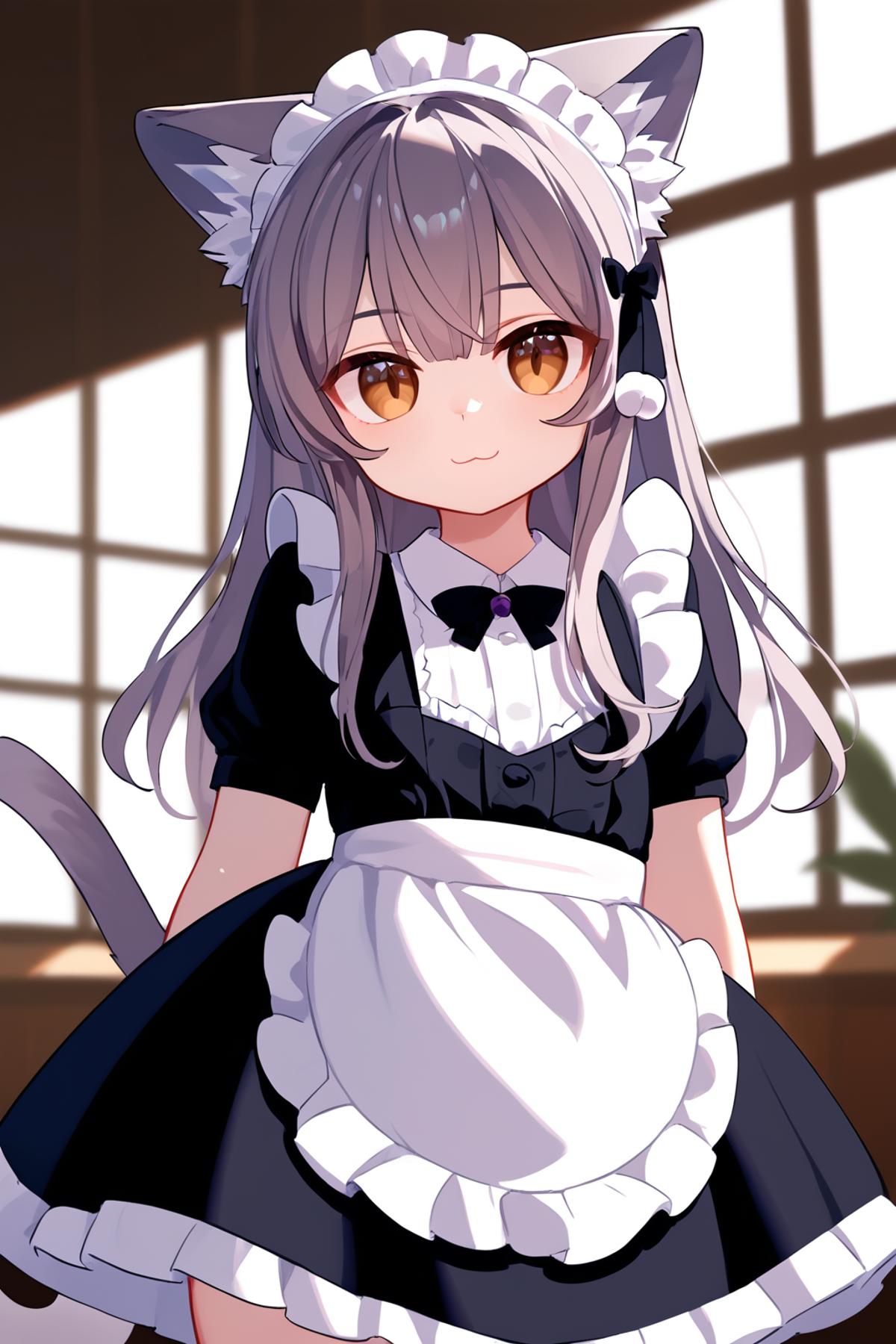 Anime character of a maid with a cat ears and a black and white dress -  SeaArt AI