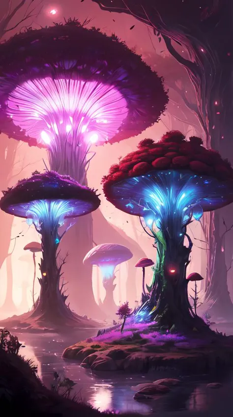 bioluminescent mushroom forest, digital art, concept art, fantasy art, highly detailed, hd wallpaper, artstation, deviantart, behance