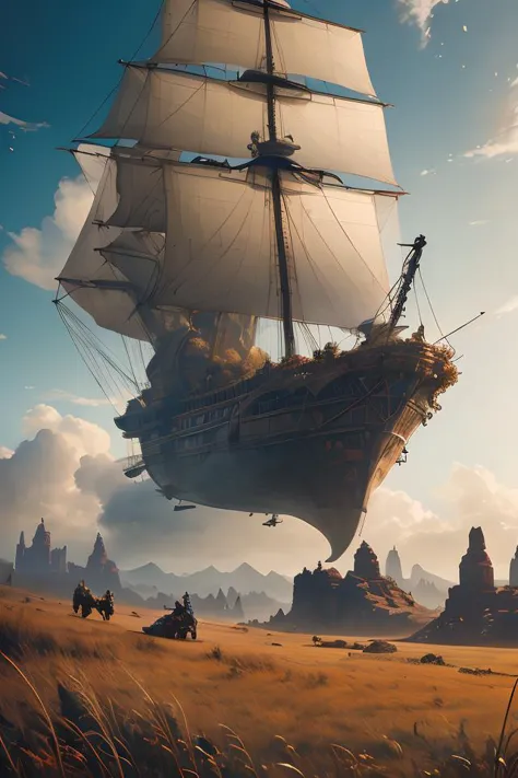 a picture taken from a video game of a ship floating in the air