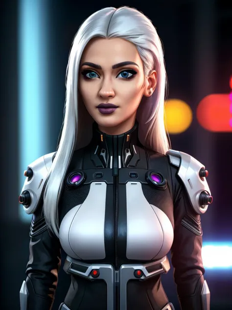 a woman in a futuristic suit with a futuristic look