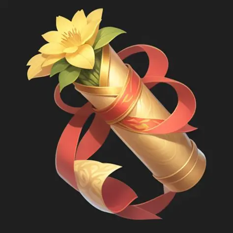 (Scroll),Flower, pattern, streamer, beautiful creation,gameicon,masterpiece,best quality,ultra-detailed,masterpieces, HD
Transparent background, 3, Blender cycle, Volume light,
No human, objectification, fantasy  <lora:scroll:0.3>