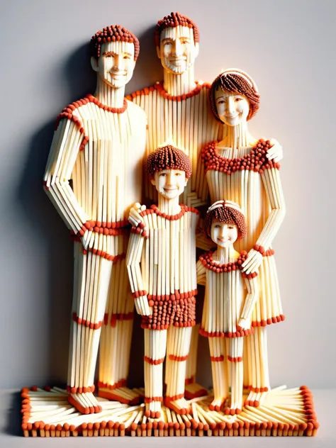 a close up of a family made of matches on a table