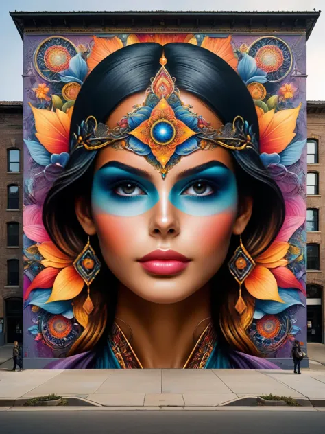 <lora:ral-symetrical-sdxl:1>, <lora:EnvyBetterHiresFixXL01:0:hr=1> A dynamic ral-symmetrical street art mural, with each color, ...