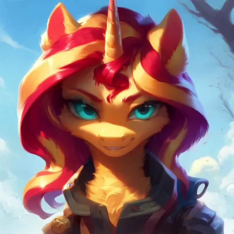 (score_9), pony unicorn sunset shimmer stands by the river, beautiful, realism, cinematic render, octane, detailed hair and fur