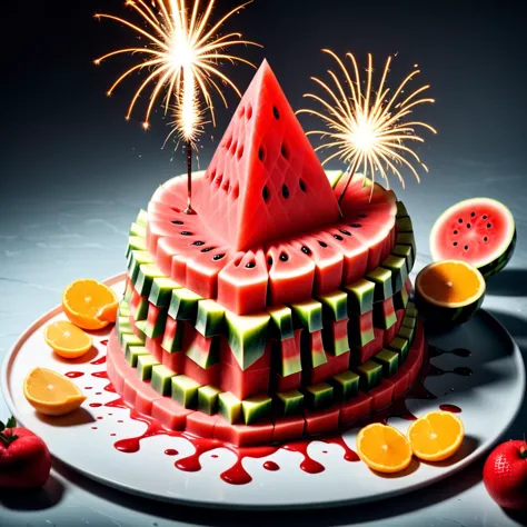 there is a watermelon cake with a slice of watermelon on top