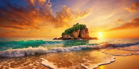 Realistic seascape,sunset by the sea,soft,golden lighting,warm colors,highly detailed,real photograph,<lora:HMSGé»æXL-000001:...