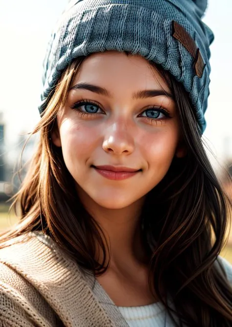 a portrait of a young girl with a collection of Beanie, (((closed mouth))), light smile, 
<lora:add_detail:0.5> realistic, <lora...