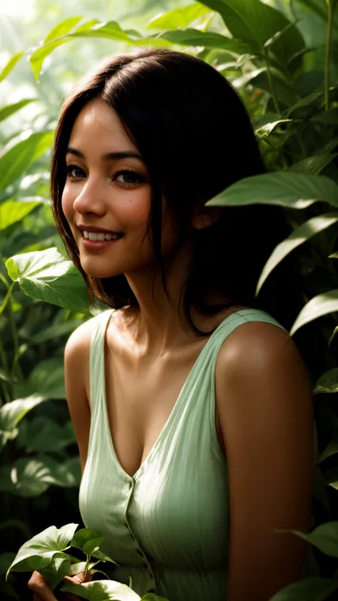 an photography of a woman in a botanical garden, exotic plants, (hispanic:0.9) (asian:0.6), closed mouth, light smile, 
<lora:add_detail:0.3> realistic, lifelike <lora:contrast_slider_v10:2.5>, inticate detail <lora:eye_opening_v2.0:0.5>,  <lora:backlight_...