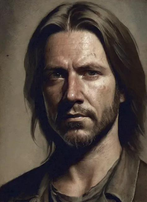 a painting of a man with long hair and a beard