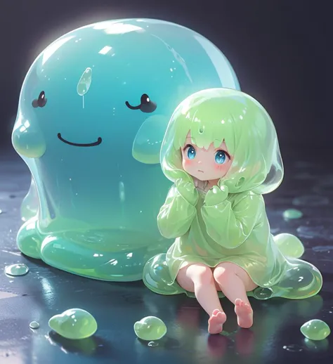 slime girl,little female child, (humanoid form:1.2), <lora:F_slime02:0.6>