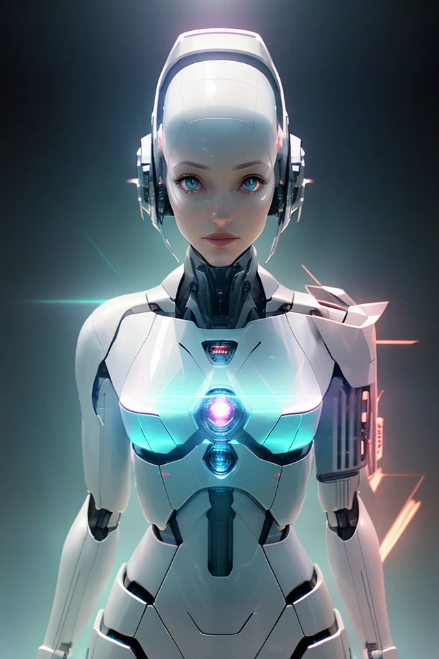 (เดี่ยว, ตามลำพัง , เน้นเท่านั้น, อเมริกันช็อตของ :1.3)  Kat Dennings หุ่นยนต์นักเรียนนายร้อยอวกาศที่งดงามยืนมองกล้องหน้าทุ่งดาวที่มีแสงสีฟ้าส่องบนหน้าอกของเธอ, ร่างกายที่สมบูรณ์แบบสมมาตร, ผิวขาวกระจ่างใส, รายละเอียดผิวหนัง, ผมสีฟ้าเงา , ความชัดลึก, รายละเอียดที่ซับซ้อนมาก, บอดี้สูทสีเขียวเข้มแน่น, เสื้อคลุมโลหะ,  รองเท้าบูทเจ็ทแพ็ค, ดวงตาสีชมพูอ่อนมองที่กล้อง, สัดส่วนที่สมจริง, ท่าต่อสู้, ลำแสงหลุดออกจากมือ, อาร์เจิร์ม, สแตนลีย์ อาร์เจิร์ม เลา, ศิลปะไซเบอร์พังค์, ศิลปะแฟนตาซี, ( ชิวหน้าคริสตัล :1.1) , ยานอวกาศบนพื้นหลัง