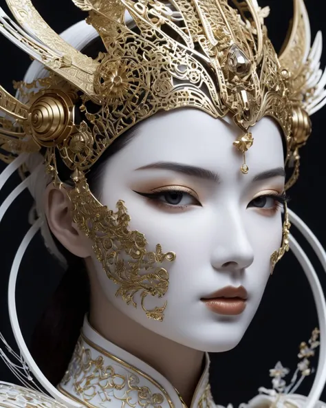 a close up of a sculpture of a woman, a surrealist sculpture, inspired by Joong Keun Lee, intricate white armor, fractal automat...