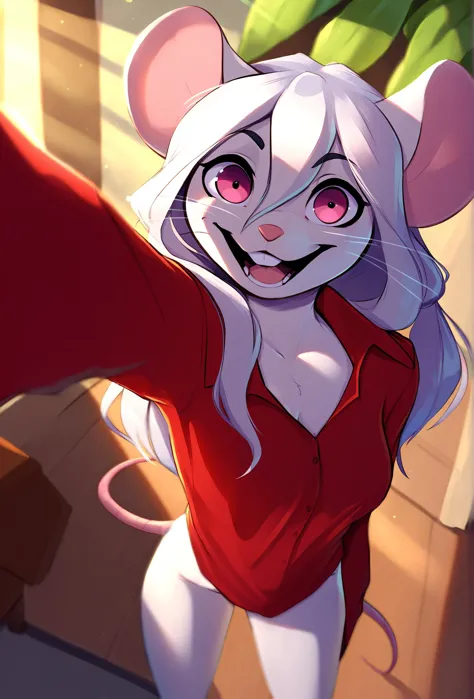 a close up of a cartoon mouse with a red shirt and a red cape