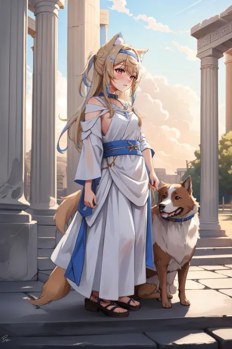 (masterpiece, best quality),  intricate details,
1girl,     fuwawa_abyssgard, dog ears, 
 greek clothes, peplos,  greek temple, marble pillar, burning brazier,