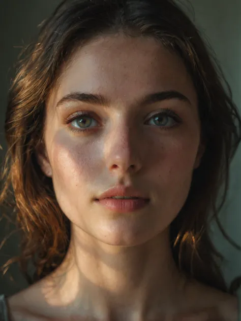 cinematic film still, close up portrait of a young beautiful woman, looking below, light being cast on her face from below <lora...