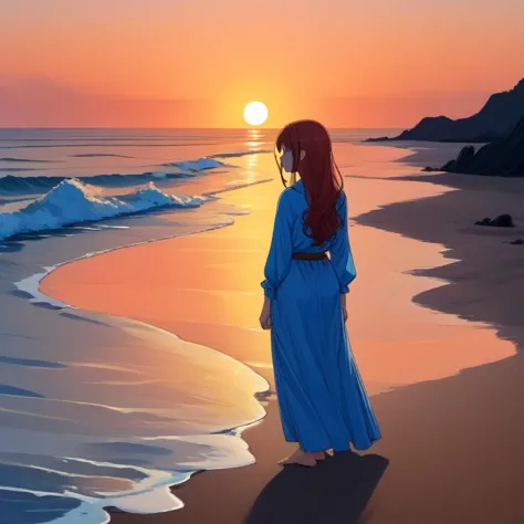 score_9, score_8_up, (safe_score:1.1), 1woman standing, beach, long hair, pink hair, sunset, highly detailed, masterpiece, best ...