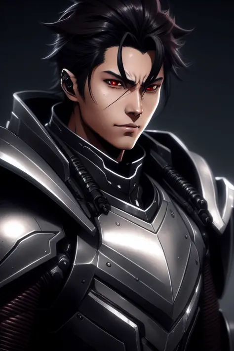 a detailed manga character portrait of a dark haired silver cyborg anime man wearing a tattered brown cape, trending on artstati...