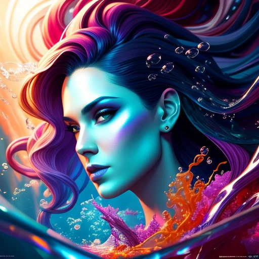 modelshoot style, (extremely detailed CG unity 8k wallpaper), Chaotic storm of  intricate liquid smoke in the head, stylized beauty full - length abstract portrait, wet-skin,  by petros afshar, ross tran, tom whalen, peter mohrbacher, artgerm, shattered glass, ((bubbly underwater scenery)) radiant light octane render highly detailed