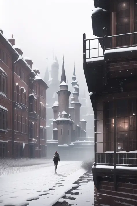 (extremely detailed CG unity 8k wallpaper), full shot photo of the most beautiful artwork of a medieval castle, snow falling, no...
