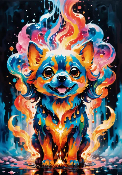 a painting of a cat with a fire on its head