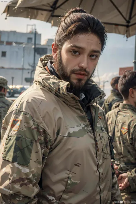 araffes in a military uniform standing in front of a group of soldiers