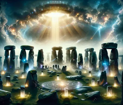 ais-rcn, detailed picture, summer solstice, stonehenge awaken, majestic, magical atmosphere, fog, beam of light, <lora:ais-rcn-s...