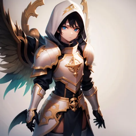 ((masterpiece, best quality)),artamiel, solo, 1boy, black hair, boots, wings, armor, angel wings, angel, hood,  <lora:Artamiel_S...