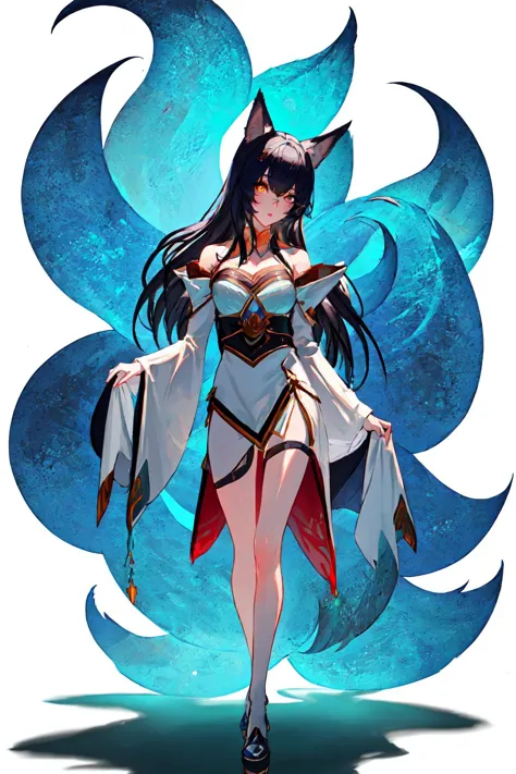 ahri, ahri \(league of legends\), [(magical realm background:1.4), ((masterpiece)),(best quality),colorful,extremely detailed,1g...