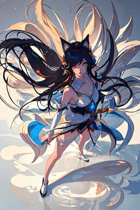 ahri, ahri \(league of legends\), [(magical realm background:1.4), ((masterpiece)),(best quality),colorful,extremely detailed,1g...