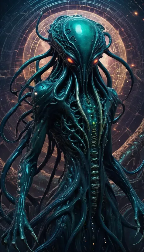 a digital painting of a giant alien creature with tentacles