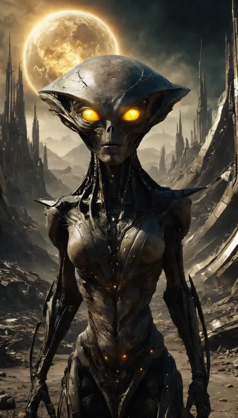 a woman in a futuristic suit stands in front of a planet