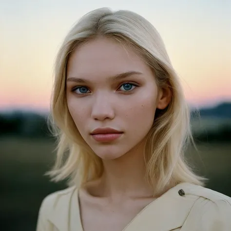 amateur photo taken at dawn of a 25-year-old (caucasian) (girl) sasha luss, medium shot, looking directly into the camera lens, captured with an Arri Live camera using a 23mm F2.8 lens during golden hour, Kodak Portra 400 film, soft natural lighting,sadist...