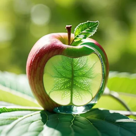 apple made of transparent ice, micro, focus, pine green apple