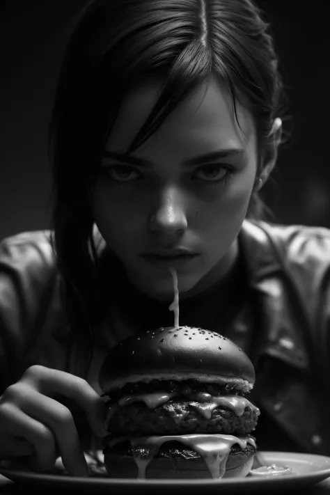 8k uhd,by alessio albi, dusty depth of field,detailed, A burger falling in pieces juicy, tasty, hot, promotional photo, intricate details, hdr, cinematic, adobe lightroom, highly detailed,( detailed ambient,intricate_air, background_details ), (Noir), blac...