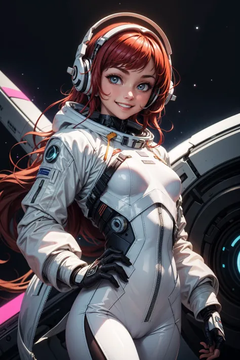 ((best quality, masterpiece)), (
(style-swirlmagic):0.3), ((white leather futuristic spacesuit)), headphones, neon lit, (smiling...