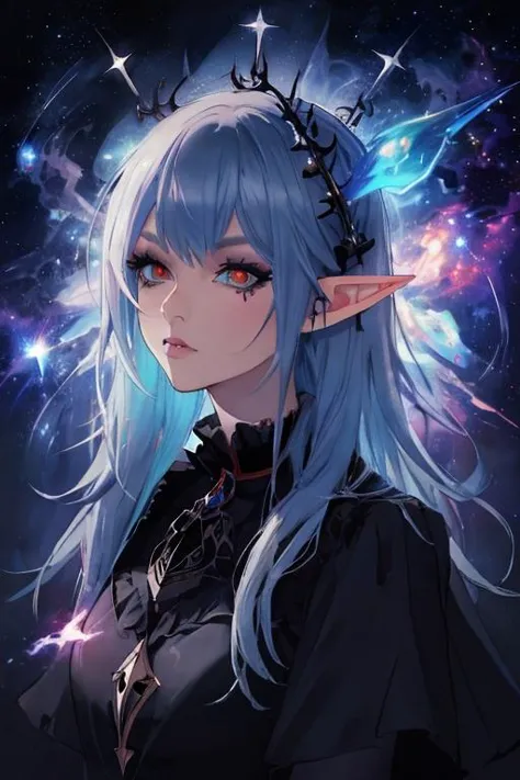 a girl with blue hair and a crown on her head