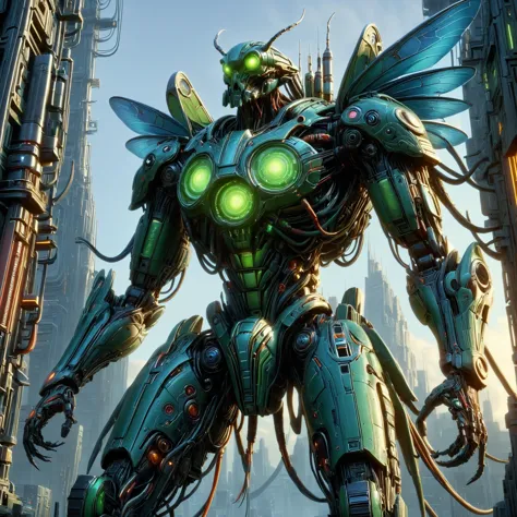 circuitrytech towering insectoid monstrosity, Biomechanical structures towering like metallic giants, elegant, great lighting, t...