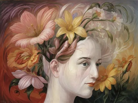 painting of a woman with flowers in her hair