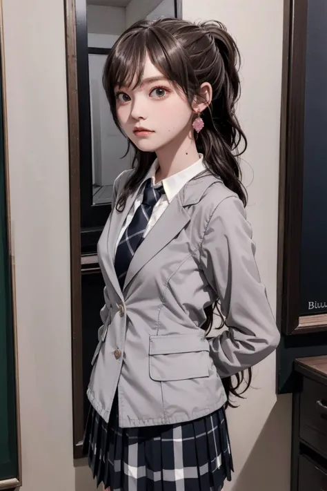 <lora:Lisachi:0.65>, 1girl, (long hair:1.5), <lora:newlisa:0.4>, indoors,
haneoka_school_uniform, necktie, PINK earrings, grey uniform jacket, jewelry, grey necktie, plaid, plaid_skirt,brown pleated_skirt
<lora:nakashimayuki_lora:0.8>, ponytail,arms behind back, bichu, oil painting, Impressionism, closed mouth,looking at viewer, smile,