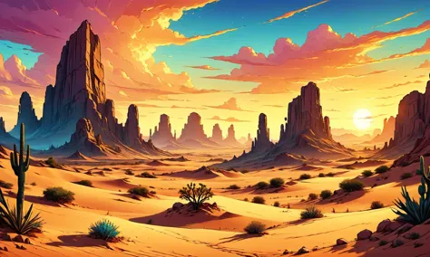 Beautiful detailed digital illustration of a Whispering winds in mystical desert ColorART , Golden hour