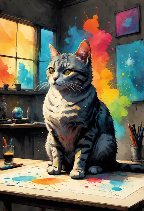 Rey poético dingbat, ciencia del gato moderno, Salpicadura de tinta teórica, alcance que, Gran iluminación, contraluz, salpicaduras de color