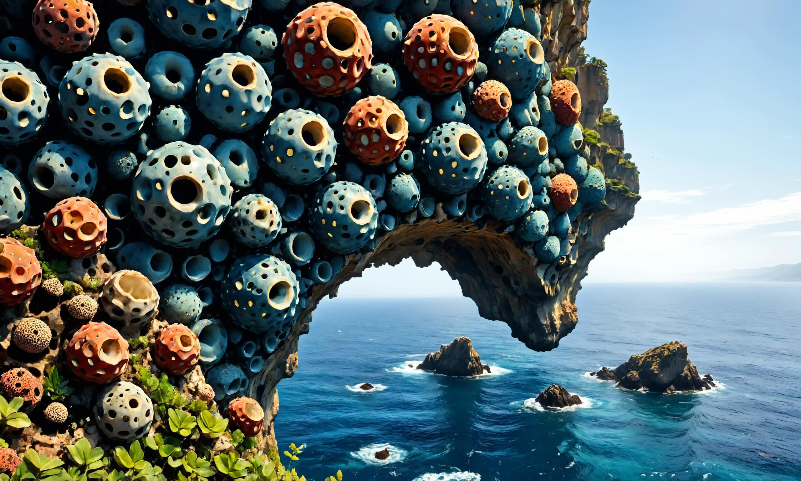 Coastal cliff overlooking endless ocean, trypophobia, 