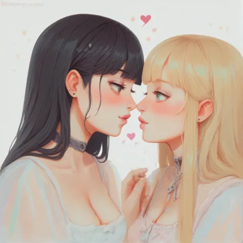 (score_9, score_8_up, score_7_up), a painting of two adult women, blonde, black hair, close up, h3l3n, good_hands, hearts
<lora:...