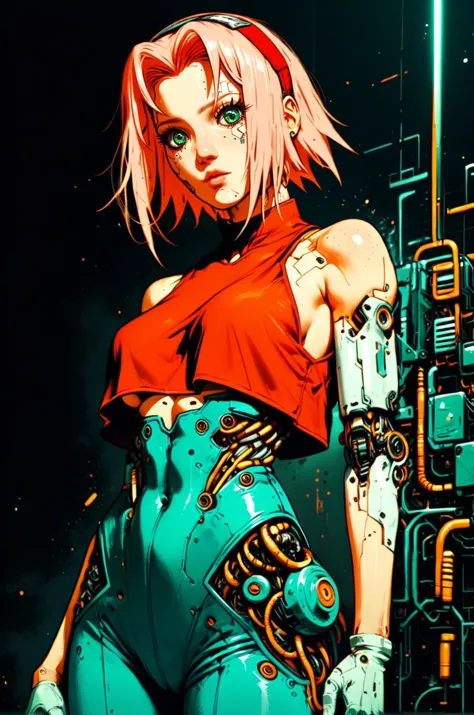 biomechanical cyberpunk high quality, high detail, 8k, cyberpunk, lonely girl, haughty expression, looking down at viewer, harun...