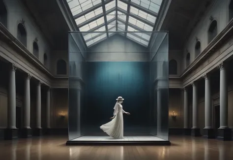 surrealism art by yuri shwedoff, light (
dancing at a masquerade in a grand hall in a }glass case:1.3) , , clear sky clearing, f...