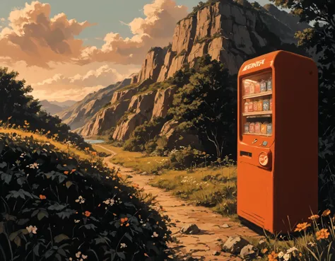 score_9, score_8_up, score_7_up, score_6_up,((no humans)), landscape,  source_anime,<lora:mj52:.65> , vending machine,  trail,  ...