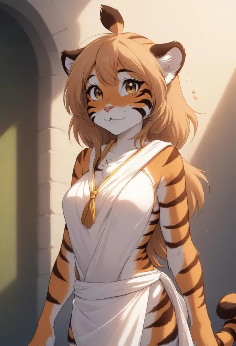 <lora:TomFischbeck:0.7>, TomFischbeck, (tiger girl, fur, anthro, furry, cartoon, anime:1.2), (blush, embarrassed, shy, cute, loo...