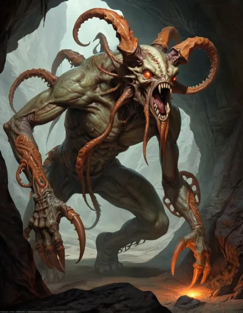 a painting of a demon with large horns and a large head