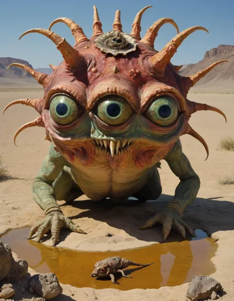 a close up of a strange creature with large eyes and a skull on its head